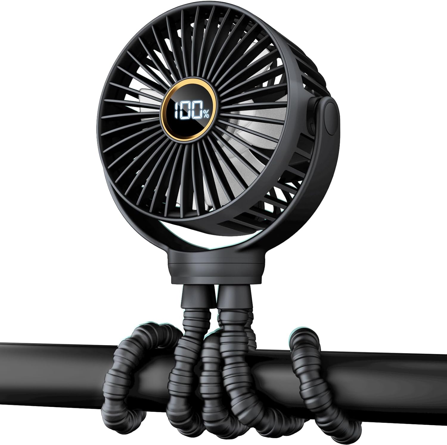Detalle de Buywoo Portable Stroller Mini Fan — 3-Speed, 360° Rotatable, Rechargeable