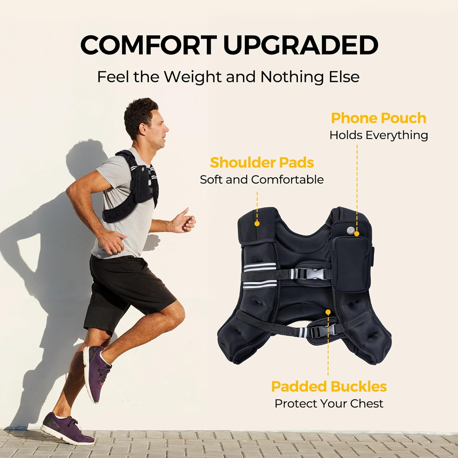Detalle de PACEARTH Weighted Vest (6–30 lb) with Reflective Stripe, Odor-Free Lycra and Phone Pouch