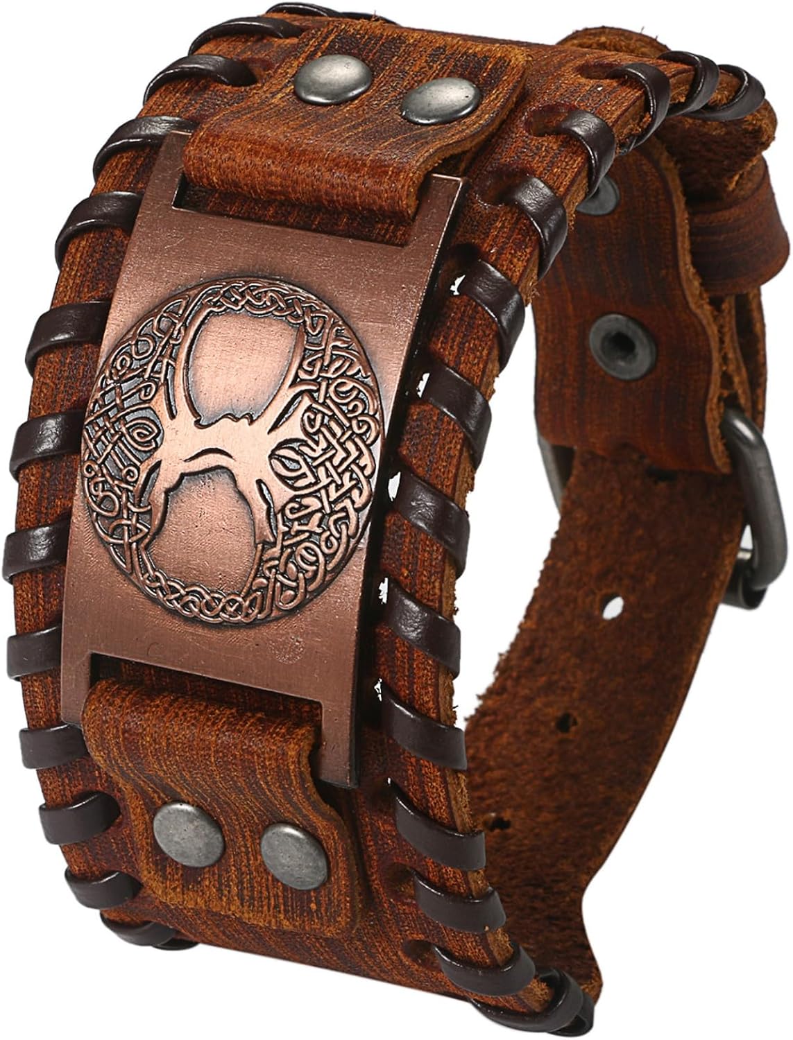 Thumbnail 6 de Cupimatch Herren Leder Armband Breites Wickelarmband Geflochten – Verstellbar, Braun/Schwarz
