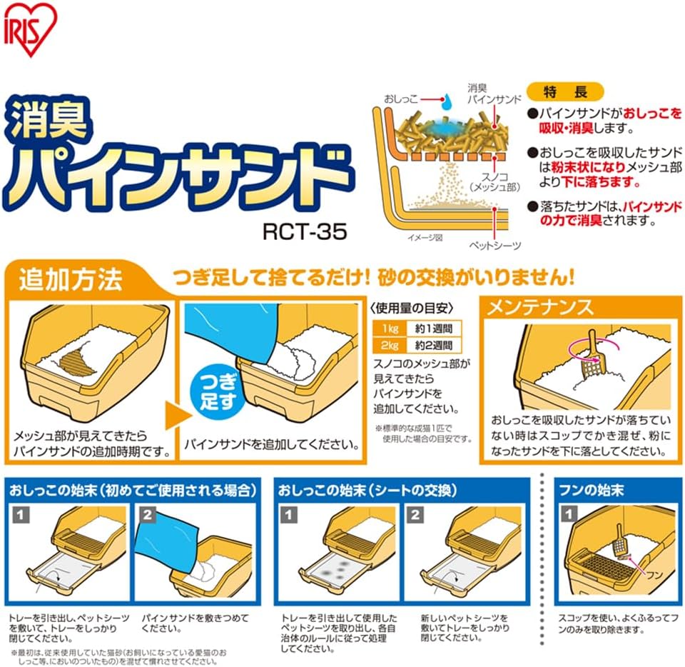 Detalle 1 de アイリスオーヤマ RCT-35 楽ちん猫トイレ用パインサンド 3個セット 消臭・抗菌タイプ