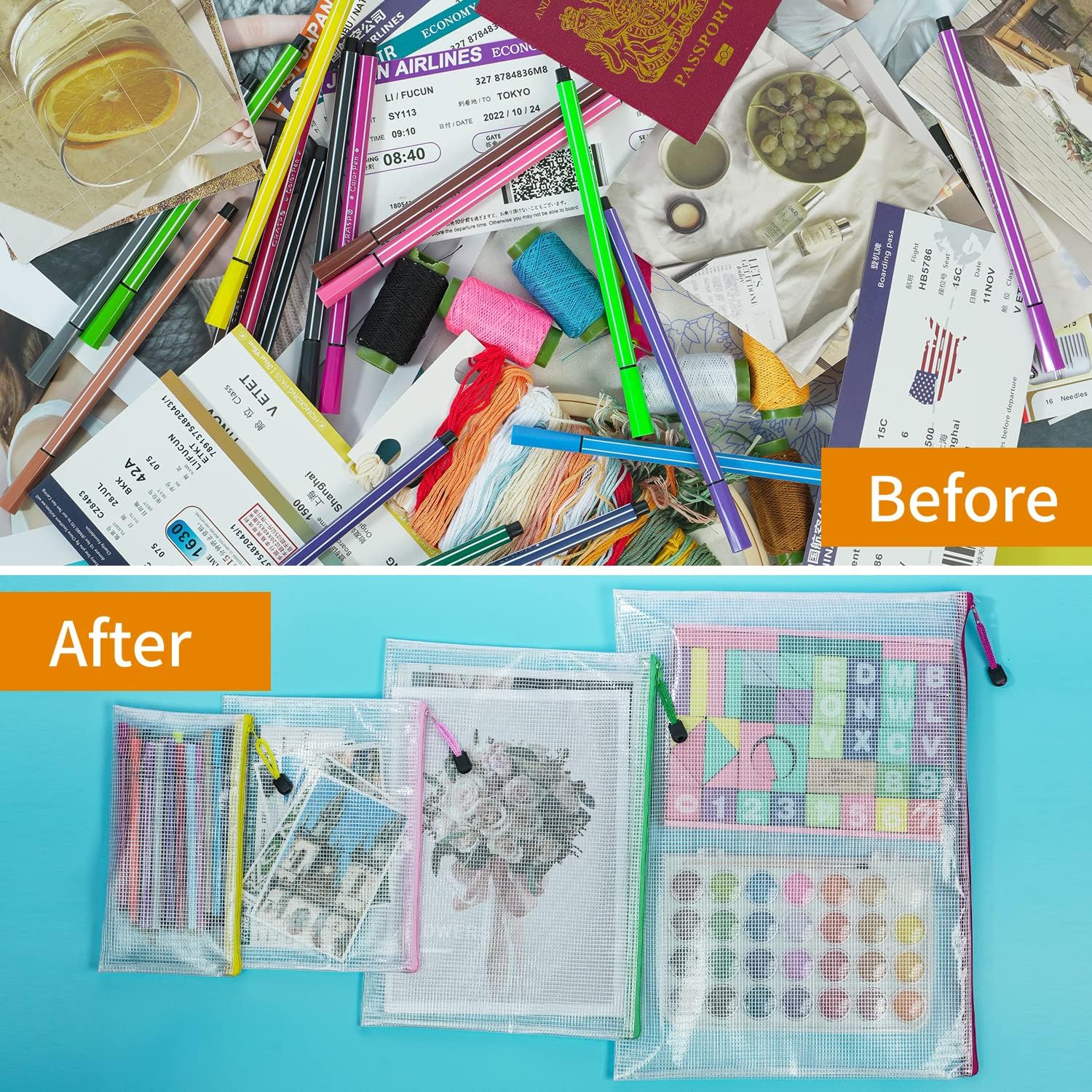 Thumbnail 6 de A5 Plastic Zip Wallets - 12PCS A5 Zip Lock Bags Plastic Document Folders Zipper File Bags Waterproof Mesh Zipper Pouch for School Office Supplies, Receipts, Household Bills, Cosmetics Travel Storage