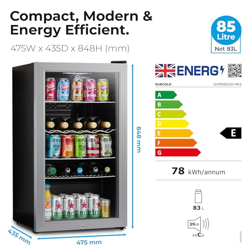Thumbnail 2 de Subcold Super85 LED Beer Fridge – 80 Cans + 5 Bottles, 0–18°C, Glass Door