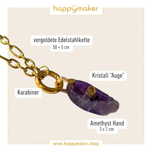 Detalle de happymaker vergoldete Edelstahlkette mit Amethyst-Anhänger – wasserfest, nickelfrei, Handmade in Deutschland