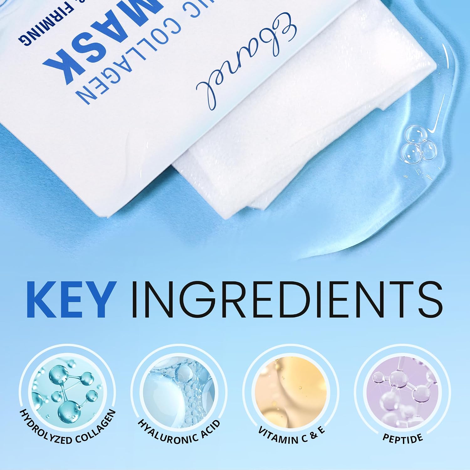Thumbnail 2 de Ebanel 10-Pack Collagen Facial Masks with Hyaluronic Acid, Vitamin C & Peptide