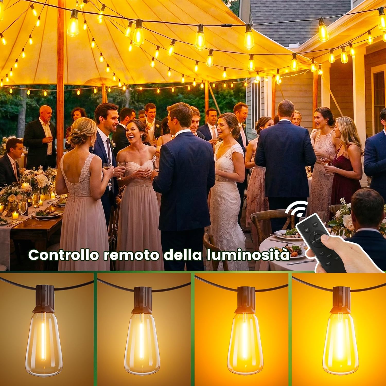 Detalle 2 de Yuusei Catena Luminosa Esterno 36.6M con telecomando: luci da giardino IP45 per gazebo, balcone e feste