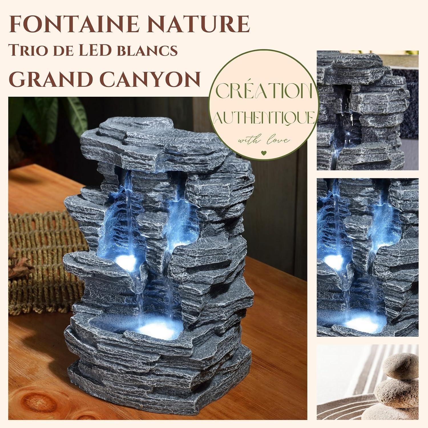 Detalle de Zen Light SCFR150 Zen Arôme Grand Canyon – szara fontanna LED 19 × 16 × 28 cm