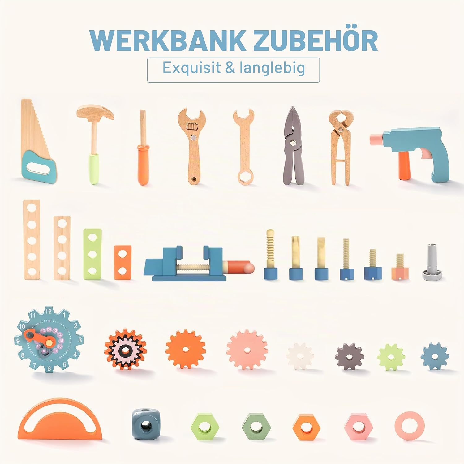 Detalle 2 de ROBUD Holz Werkbank für Kinder – robuste Spielzeug-Werkbank aus Holz, ab 3 Jahren
