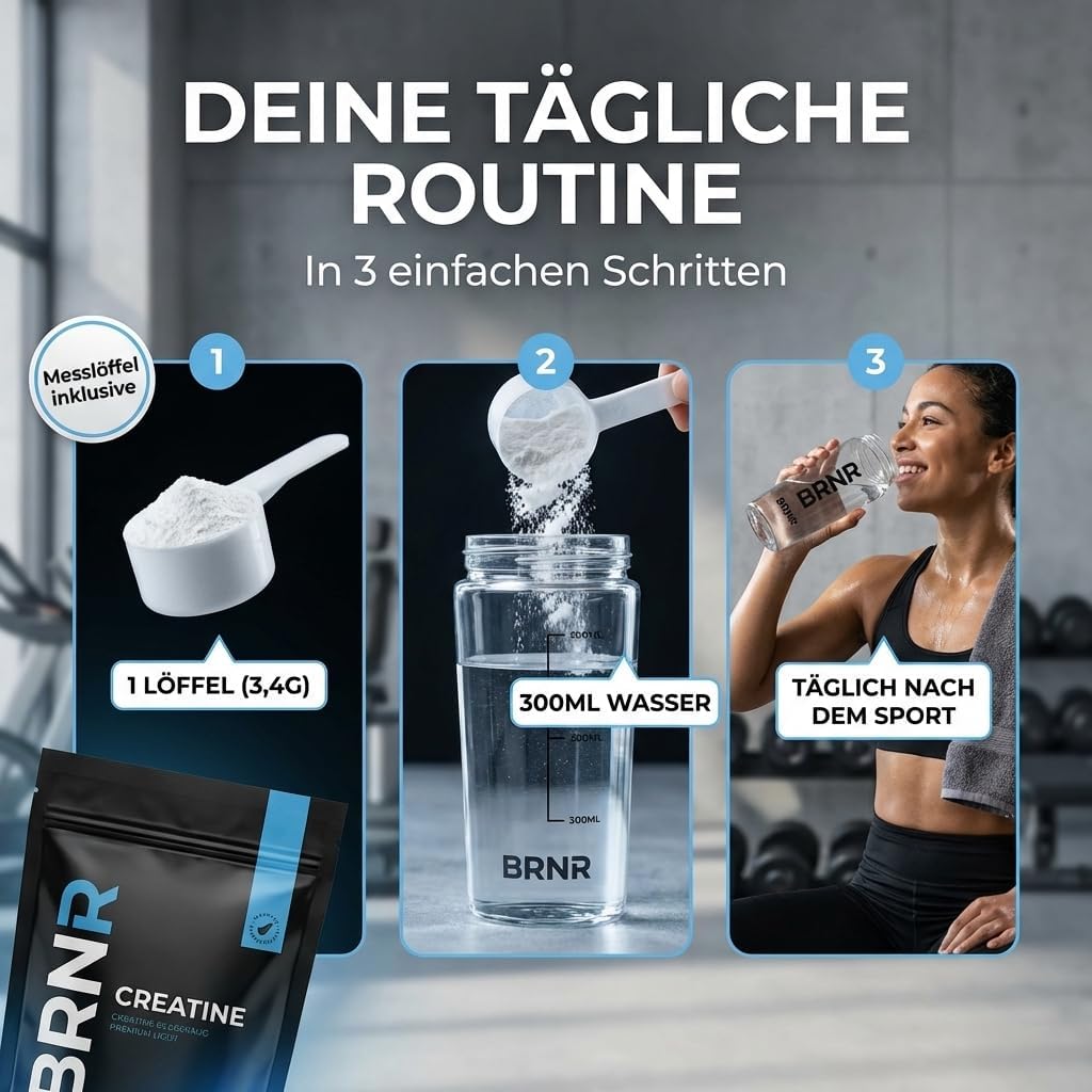 Thumbnail 6 de BRNR Creatin Monohydrat Pulver, 500 g – ultrapures DE Pulver, geprüft und extrafein