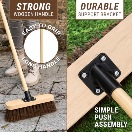 Detalle de 10” Outdoor Garden Broom with Wooden Handle by ED LINEN – Heavy-Duty Bassine Bristles