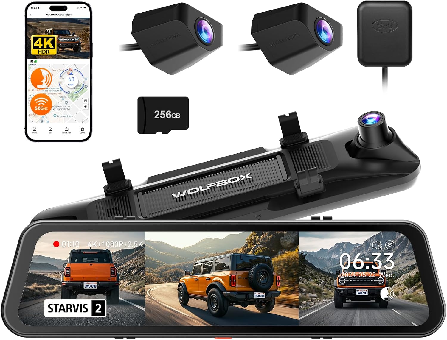 Detalle de WOLFBOX G900 Tripro 256GB 4K Dash Cam