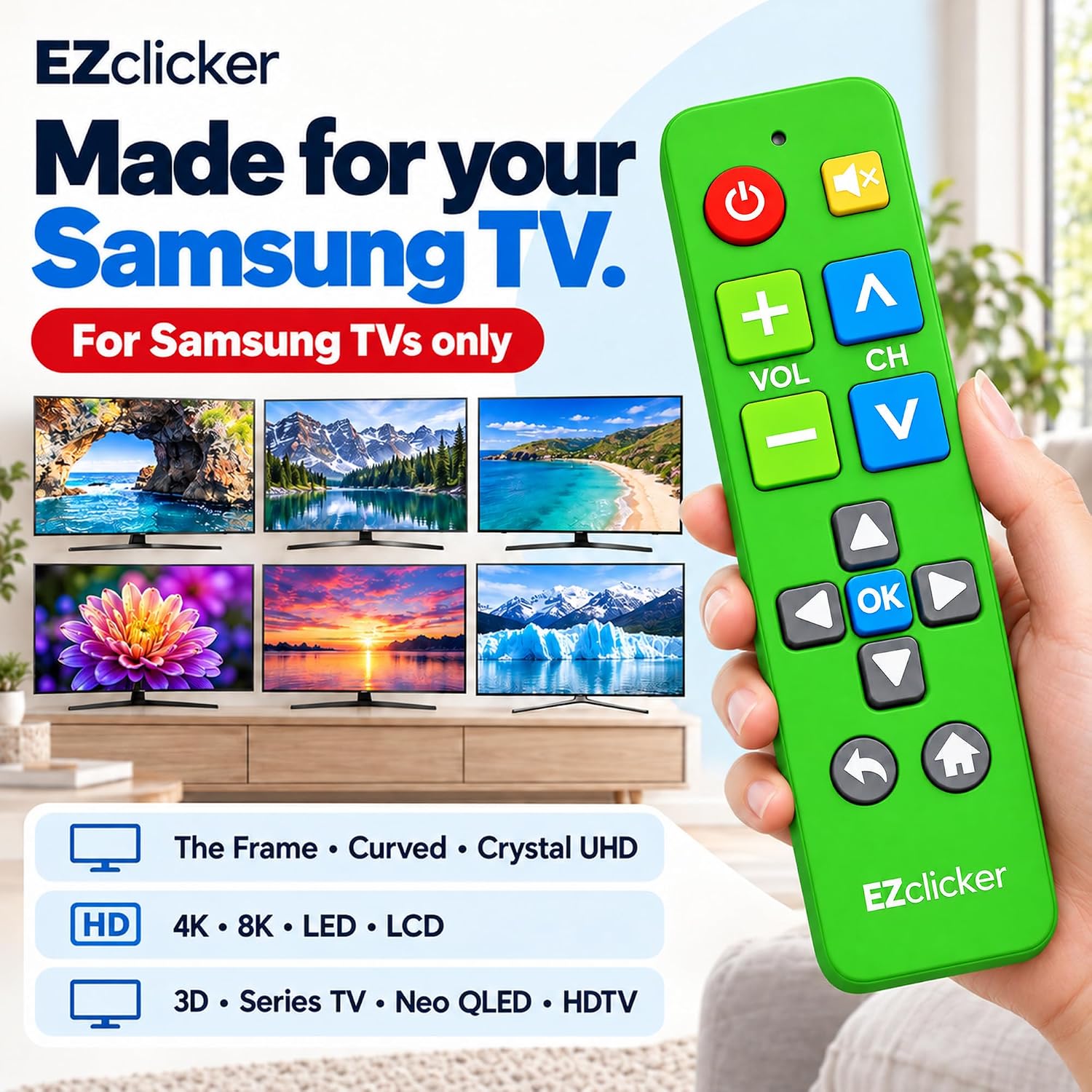 Detalle de Samsung Replacement TV Remote (Green) with Big Buttons for Samsung TVs Only