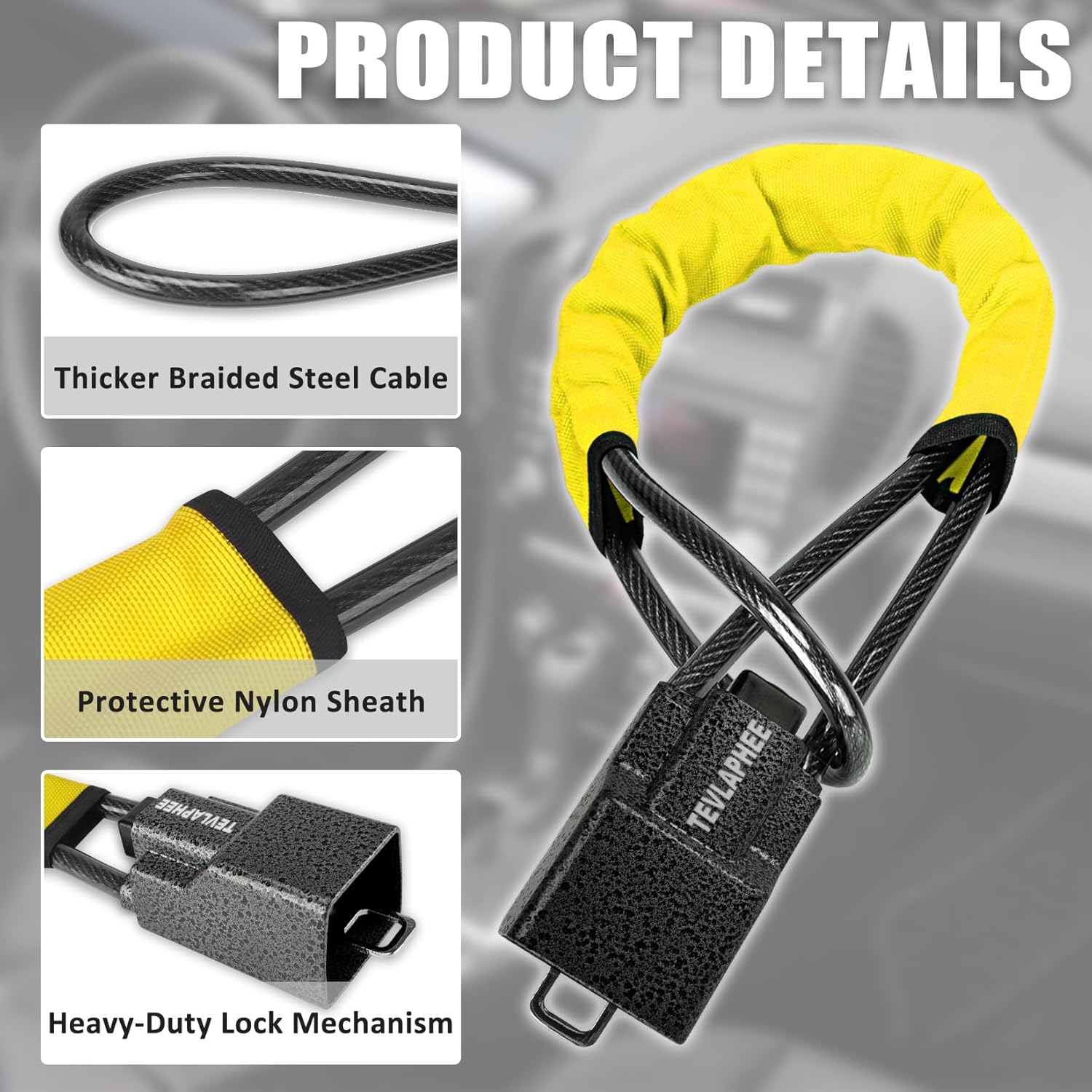 Detalle 2 de Tevlaphee Upgraded Steering Wheel Lock 3 Keys