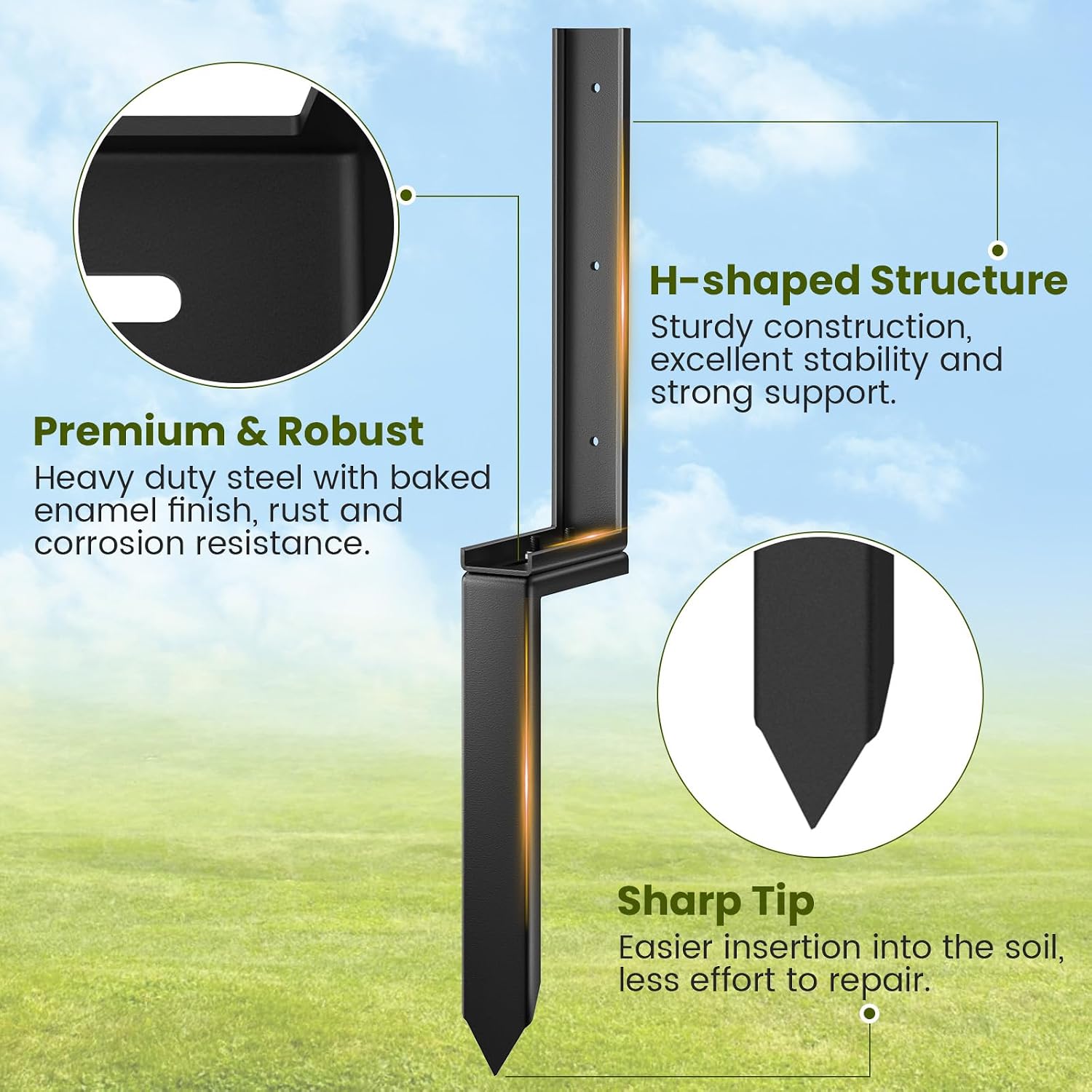 Detalle de Housolution Fence Post Repair Kit: Heavy-Duty, Rust-Resistant Ground Spike for Leaning or Broken Wood Posts