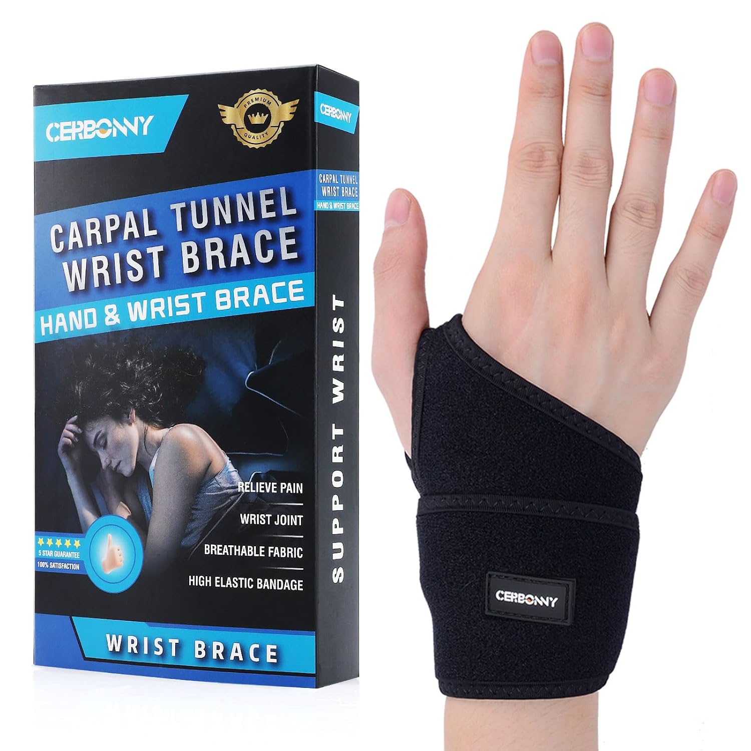 Detalle de CERBONNY Carpal Tunnel Wrist Brace, Adjustable Right-Wrist Support