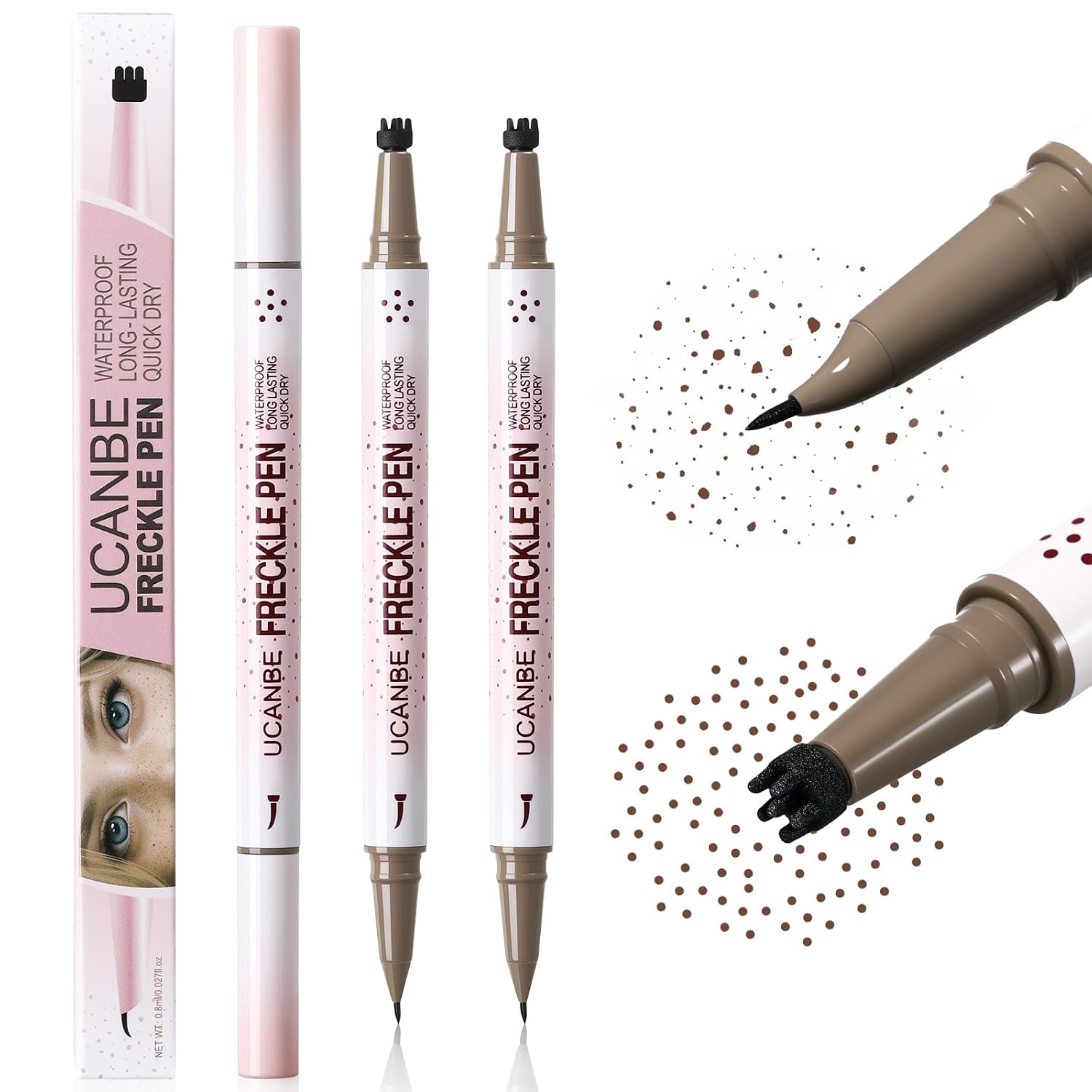 Detalle de UCANBE 2PCS Dual-Ended Freckle Pen & Freckle Stamp Kit (03 Chestnut) — waterproof faux freckles, precision tip + stamp