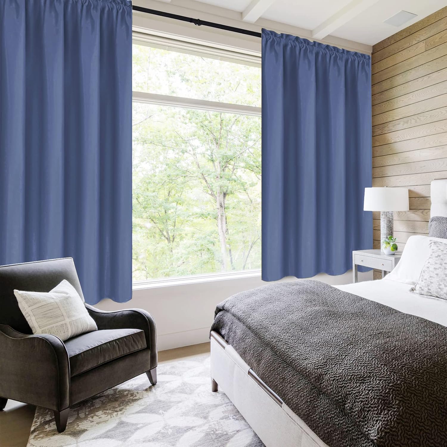 Detalle 2 de DWCN Blackout Curtains (Dusty Blue) – Thermal Insulated, Energy Saving & Noise Reducing, Set of 2 Rod Pocket Panels, 42x54 Inch