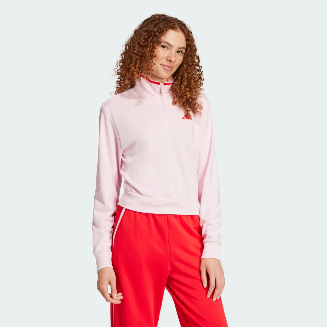 Thumbnail 2 de Sudadera Essentials Color Pop French Terry Crop Quarter-Zip de Adidas: comodidad con toque moderno en rosa