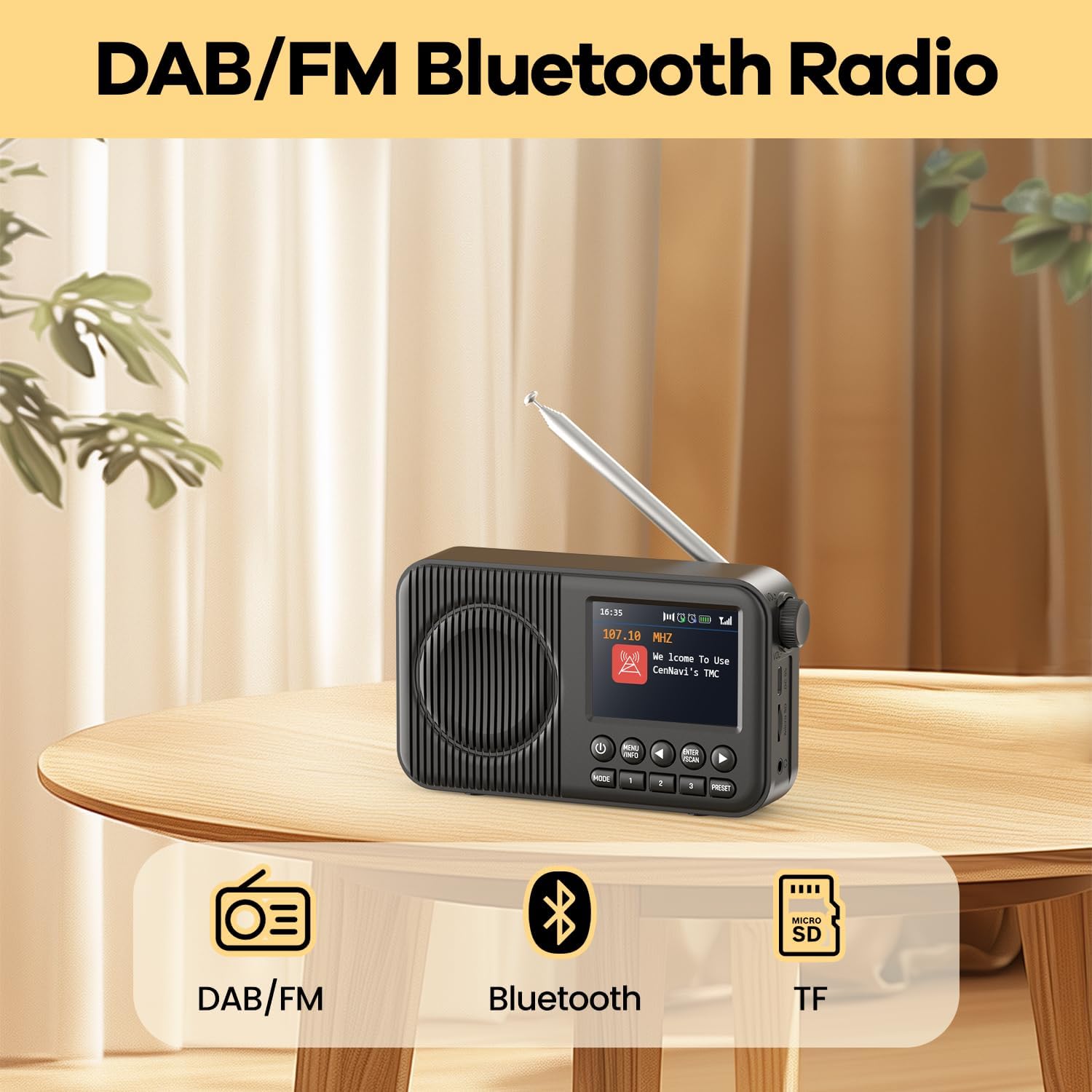 Thumbnail 1 de Arafuna Radio Portatile DAB con schermo LCD da 2,4”, Bluetooth, FM e doppia sveglia