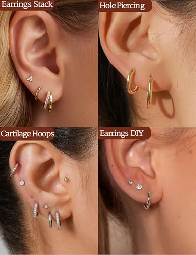 Detalle de JEMARA Gold Hoops Earrings – 5 Pairs of 14K Gold Plated Hypoallergenic Small Hoops
