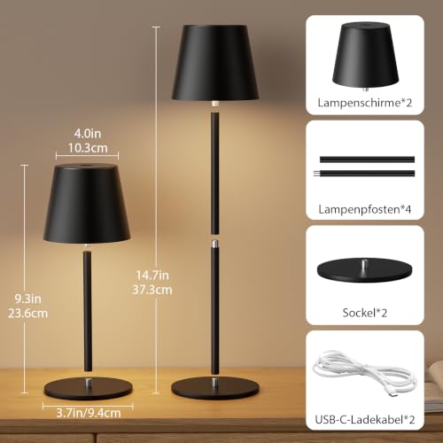 Detalle 2 de PreeOtti Tischlampe Kabellos 2er-Set – LED Akku Lampe für Indoor & Outdoor