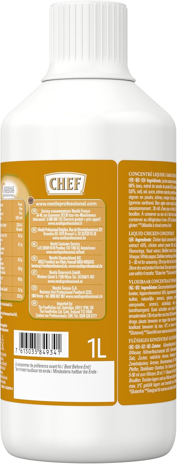 Detalle de CHEF Concentré Liquide Volaille – 69% Jus de Cuisson de Poulet, 980 ml