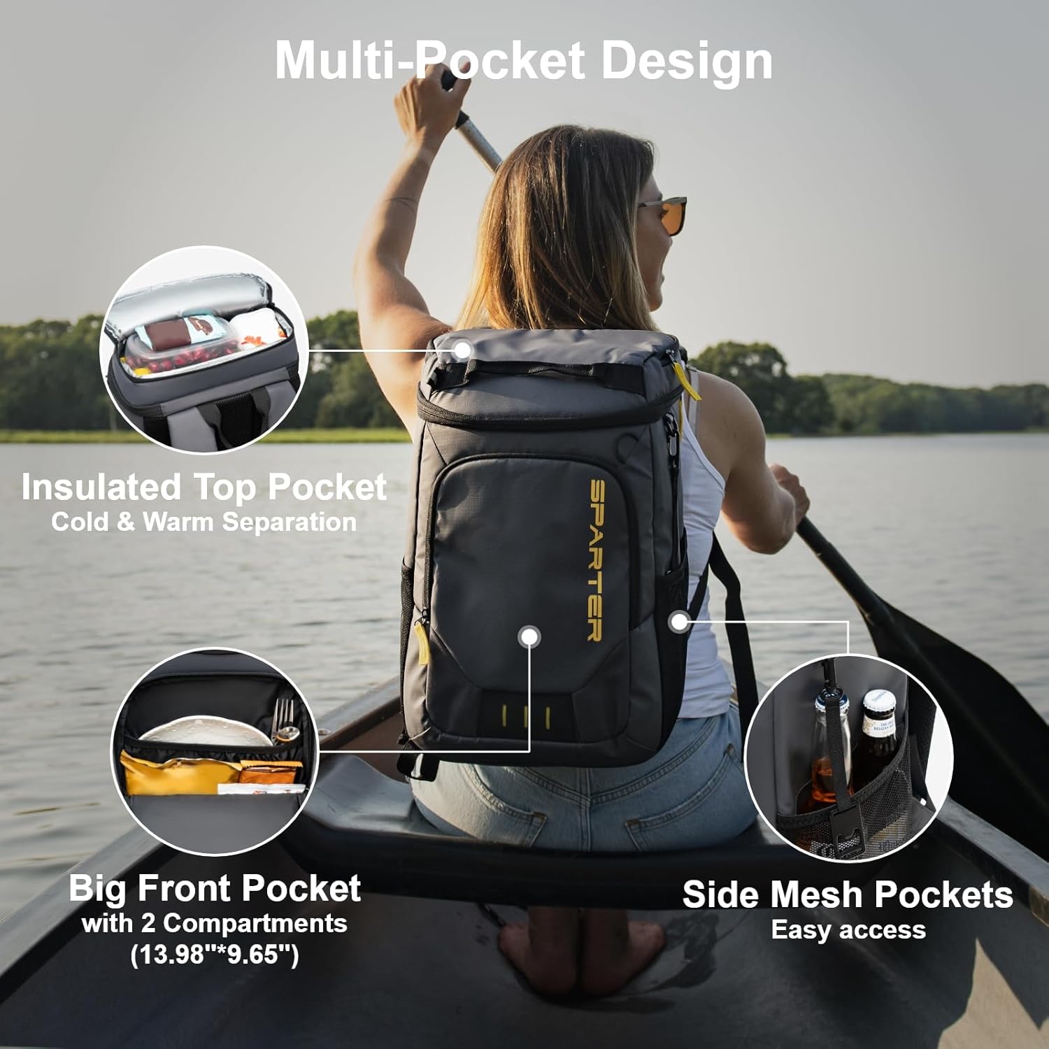 Thumbnail 3 de SPARTER Backpack Cooler Insulated Leak Proof 33 Cans: Two-Chamber Lunch & Beverage Pack