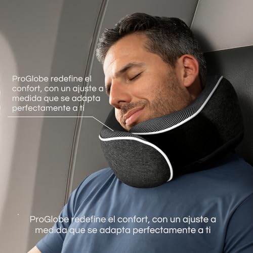 Detalle de Proglobe Almohada Cervical de Viaje 100% Espuma Viscoelástica con Antifaz 3D, Gris Oscuro
