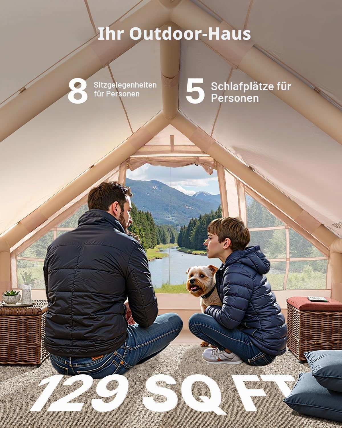 Thumbnail 2 de VEVOR Aufblasbares Campingzelt – 4-Jahreszeiten mit Ofenanschluss, 5–8 Personen, einfach aufzubauen