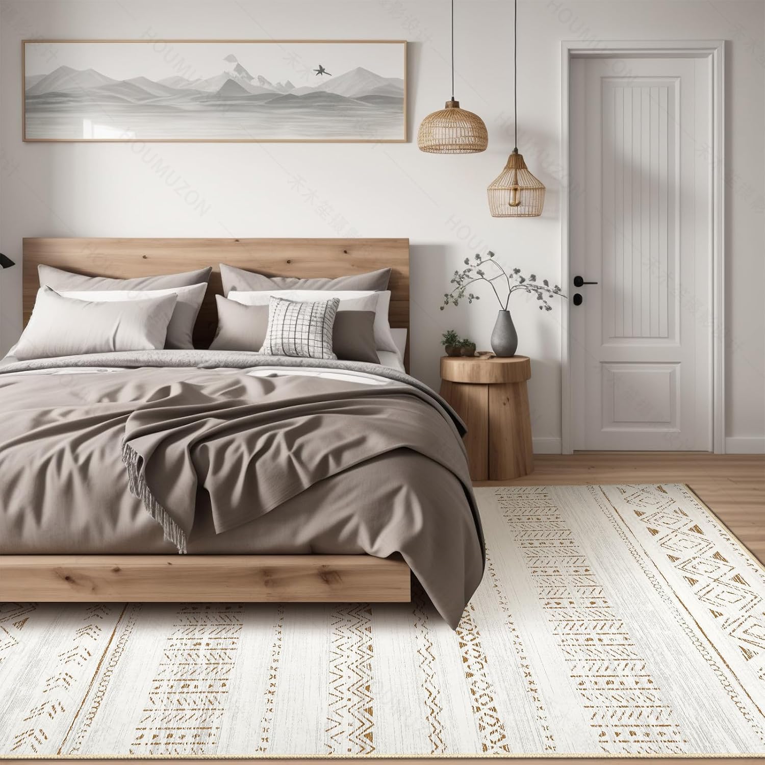 Detalle 2 de cotiled 6x9 Boho Washable Area Rug for Living Room (L Brown/Cream) — Non-Slip, Stain-Resistant