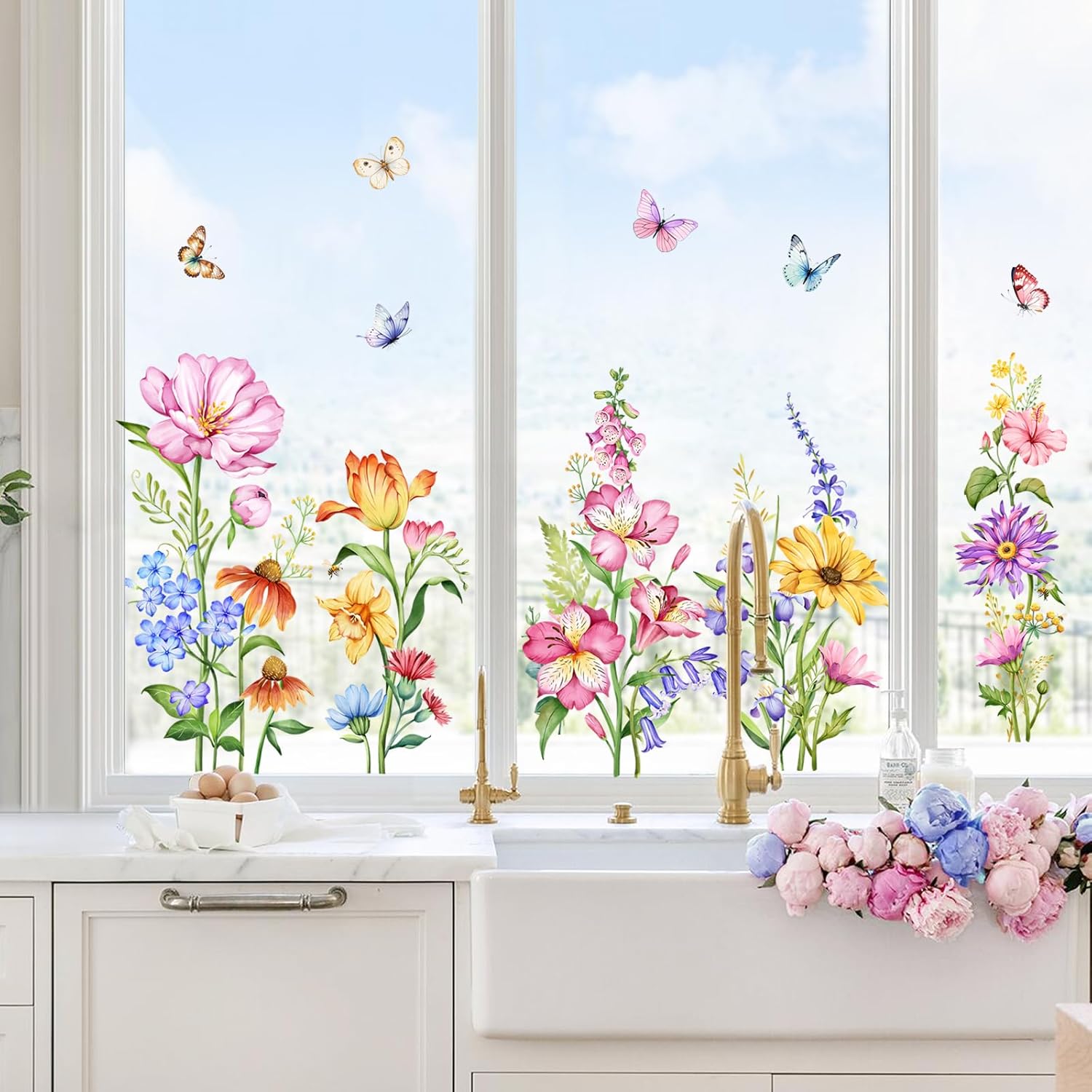 Detalle 2 de Supzone Flower Window Stickers 100 x 50 cm: Double-Sided Floral Clings for Glass and Mirrors