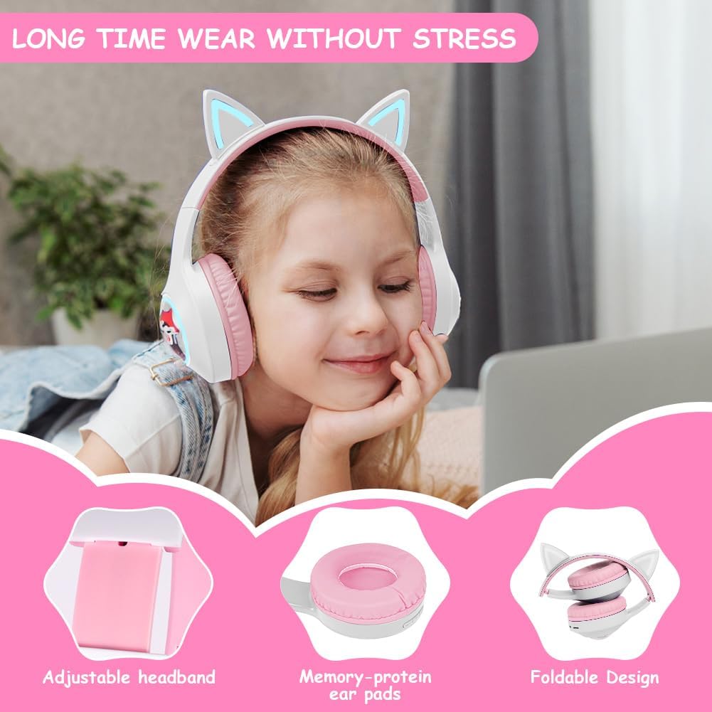 Thumbnail 5 de AXFEE Katzenohren Kinderkopfhörer Bluetooth 5.3 Weiß