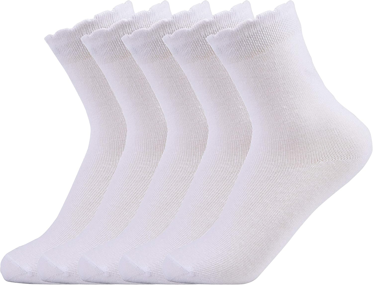 Detalle de Laulax 5 Pairs Finest Combed Cotton Smooth Seamless Toe Girls School Socks (White Frill Top) – Gift Set (3–18 years)