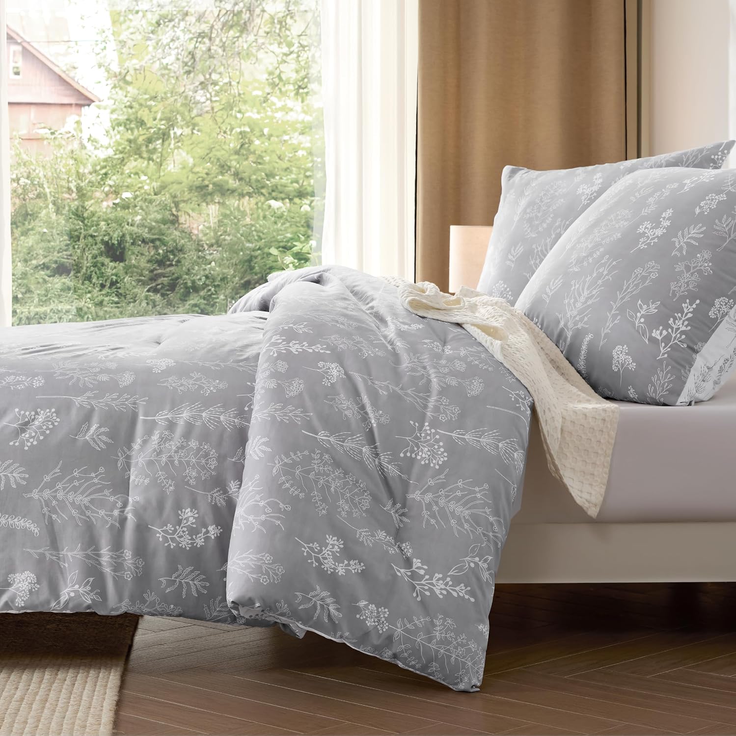 Thumbnail 3 de BEDSURE Bettdecke 155x220 cm mit 2 Kissenbezügen (80x80 cm) – 3-teiliges Set, Allergiker-freundlich, 4 Jahreszeiten Waschbare Mikrofaser, Frostgrau