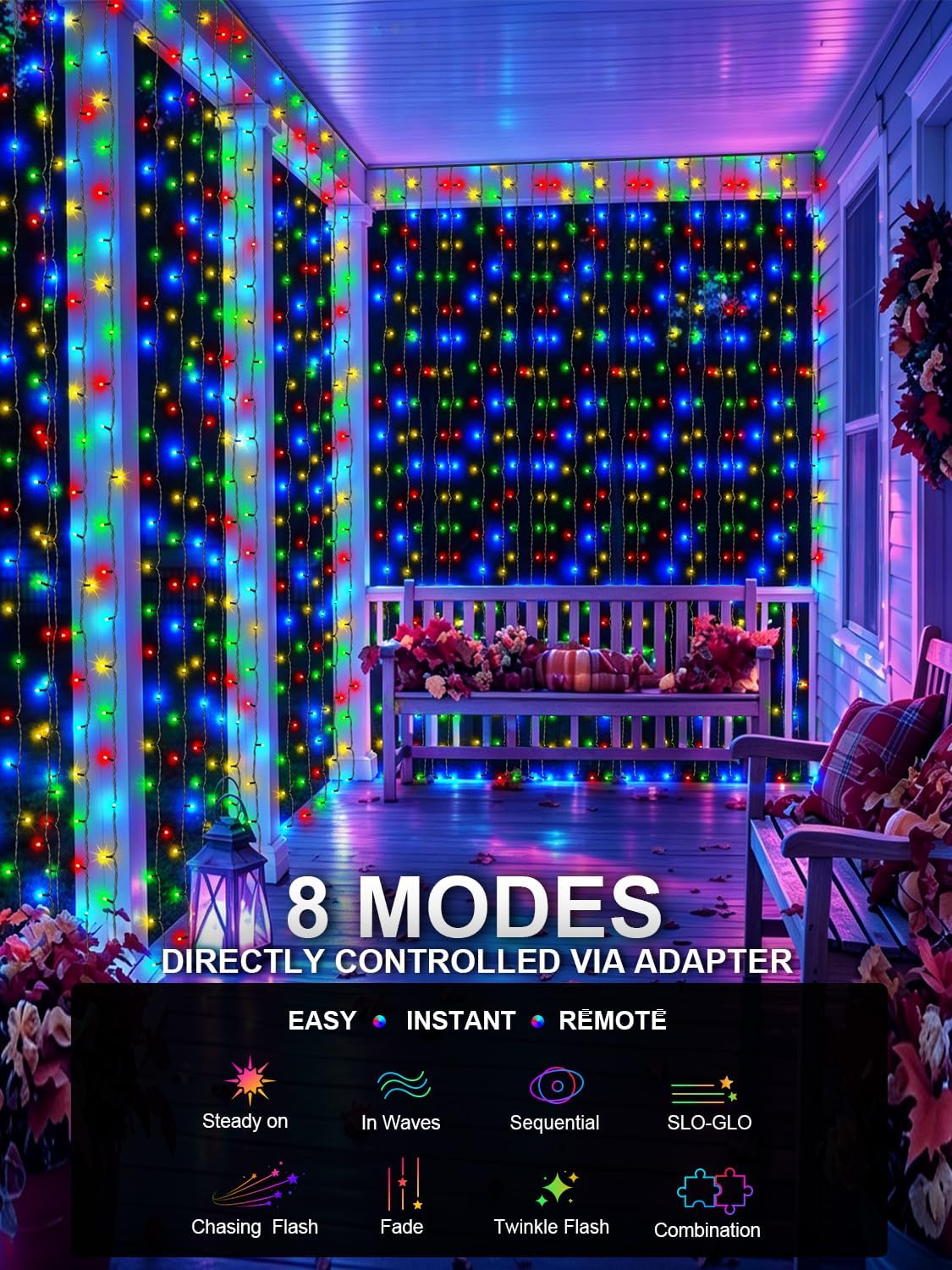 Detalle 1 de DREAMLAND DRCR100 300-LED Multicolour Curtain Lights, 9.8 x 9.8 ft