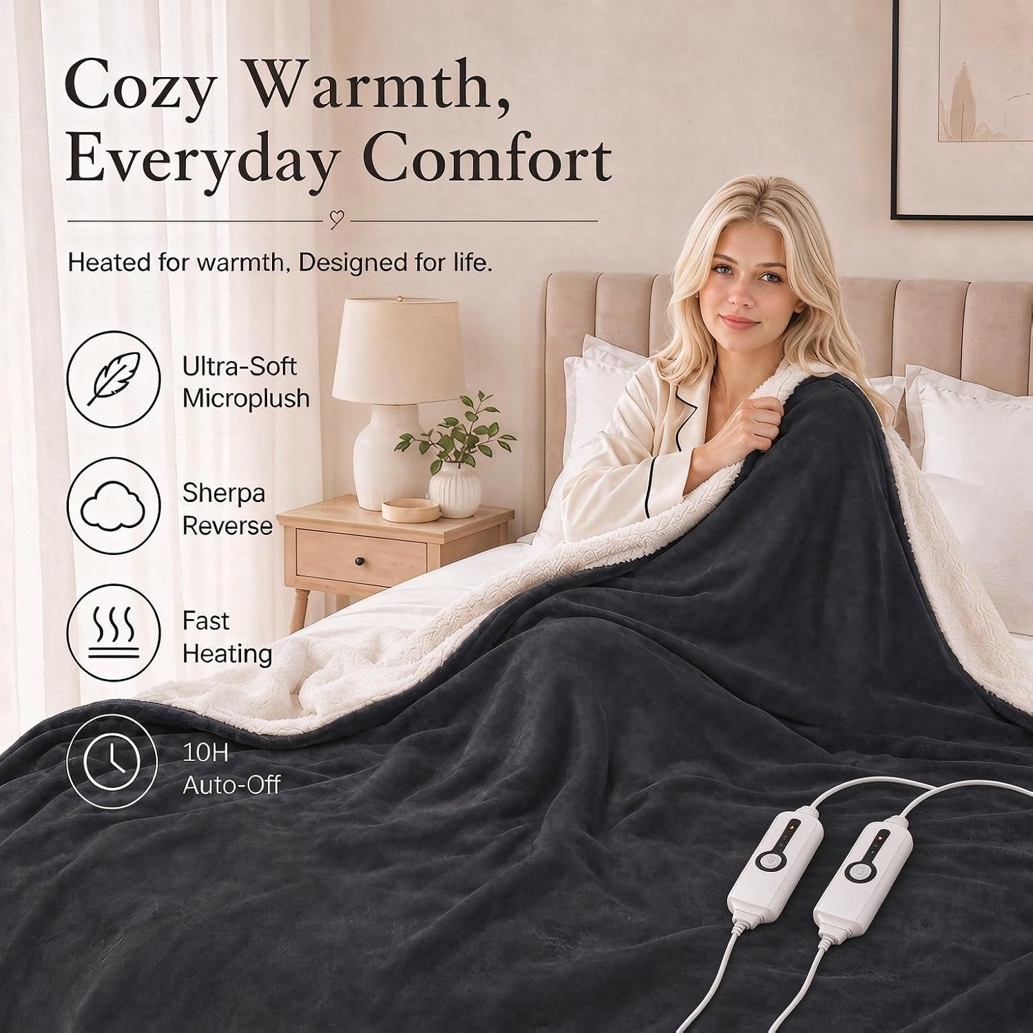 Detalle de RALYSUN Electric Heated Blanket 90"x100"