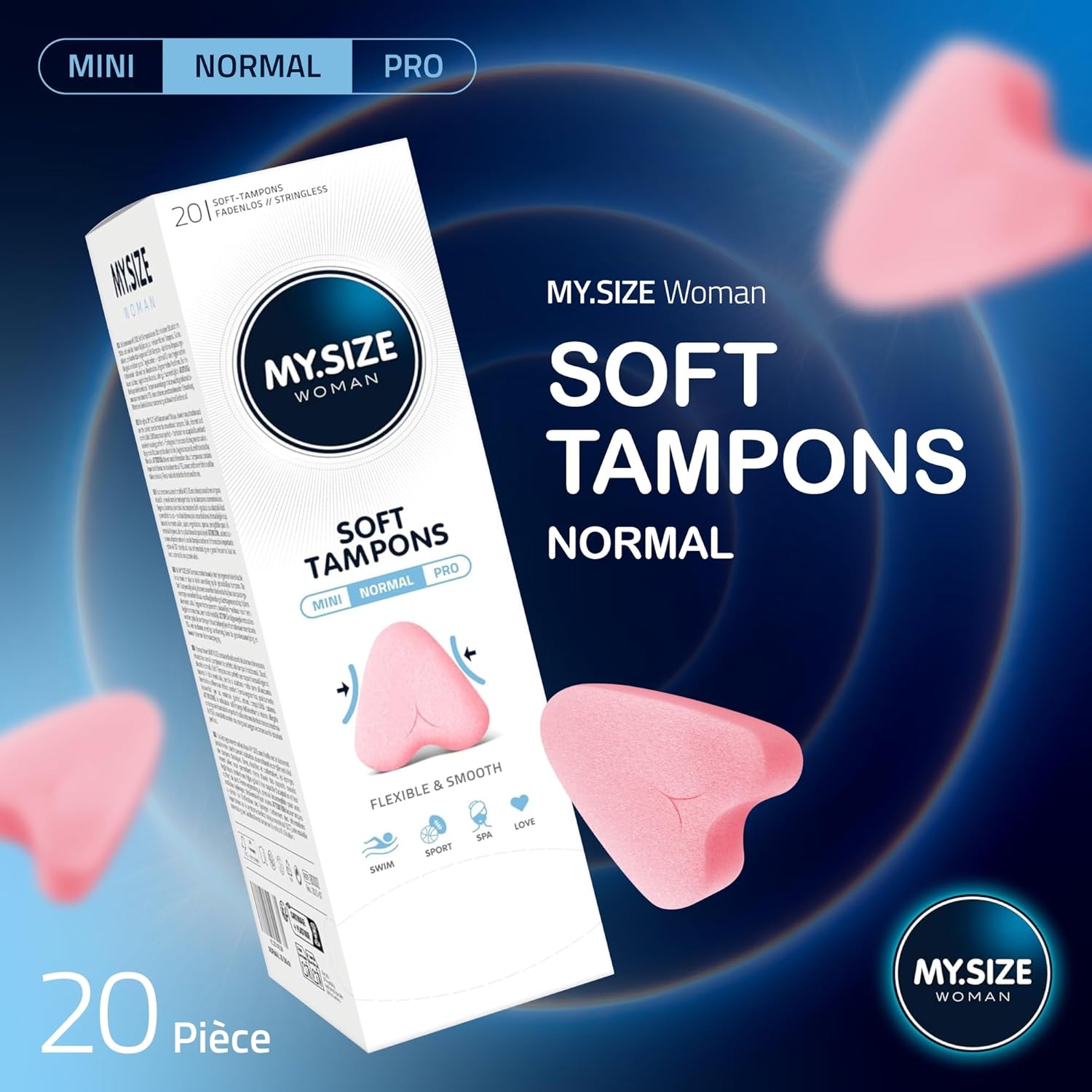 Thumbnail 1 de MY.SIZE Soft Tampons sans ficelle NORMAL (20 pièces) – confort pour le sport, l’amour et le spa