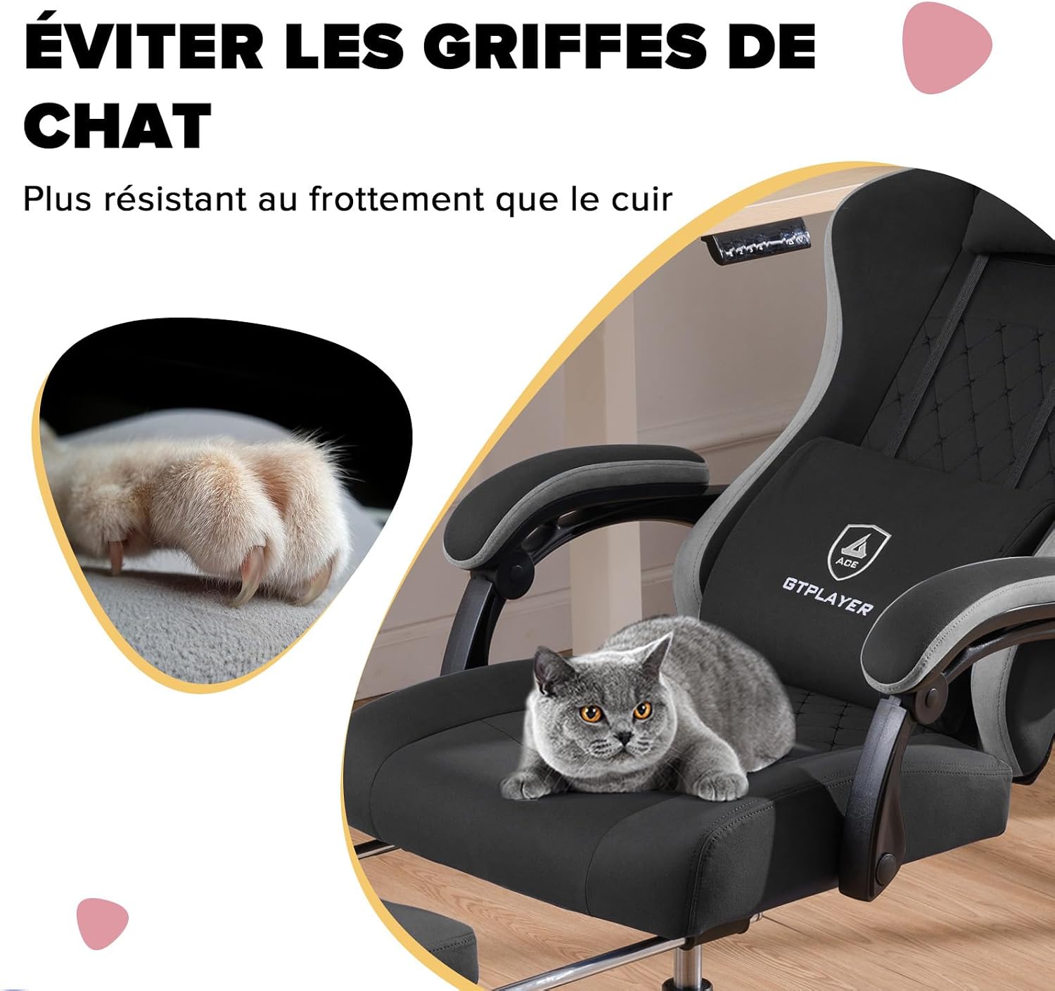 Detalle 2 de GTPLAYER LR002 gamingstoel met stoffen bekleding, verstelbare hoofdsteun en voetensteun