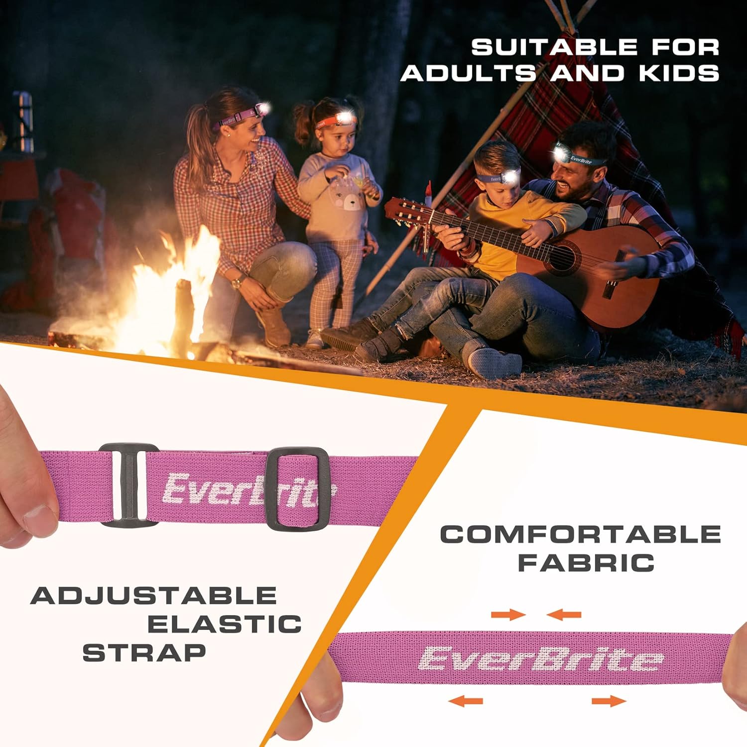Thumbnail 6 de EverBrite Lampe Frontale 3 LEDs (Blanc, Rouge, Vert) – 300 LM, 5 Modes, Piles AAA incluses (Rose)