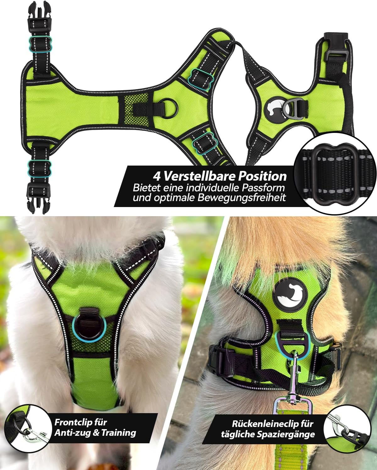 Thumbnail 1 de Joytale reflektierendes Anti-Zug Hundegeschirr mittelgroße Hunde, verstellbar mit Führgriff (Grün, S)