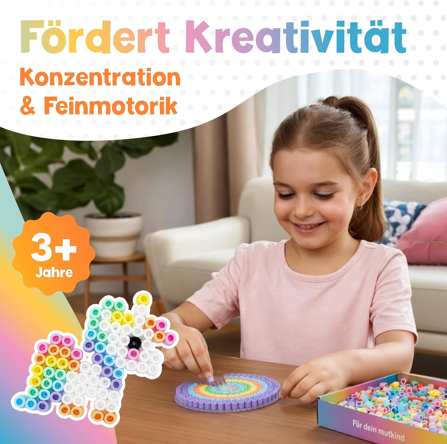 Detalle de MUTKIND® 2500x Bügelperlen Groß 10mm – XL Steckperlen Set mit 10 Farben, ab 3 Jahren