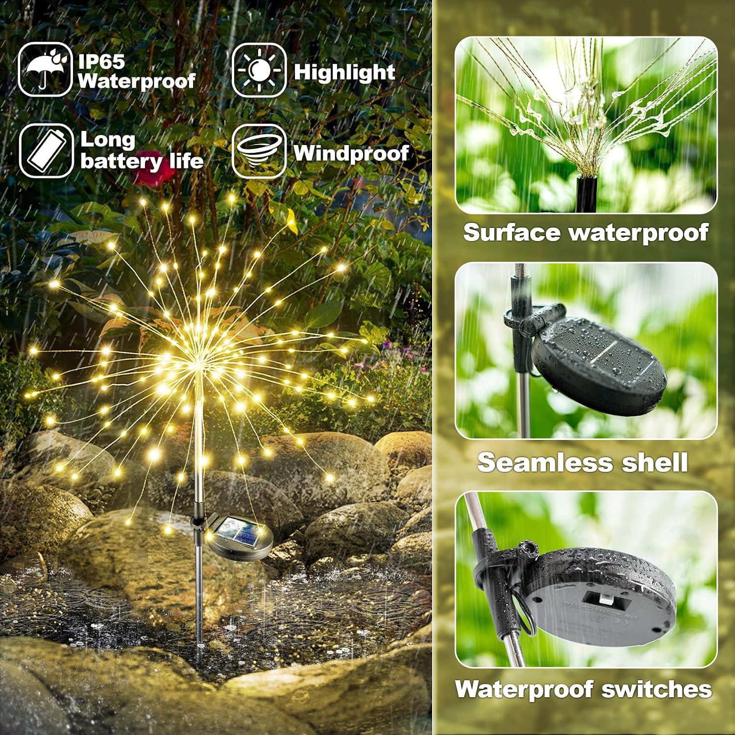 Thumbnail 4 de Anordsem Solar Lights Outdoor Garden – 4 Pack Fairy Firework LEDs for Patio, Pathway and Lawn