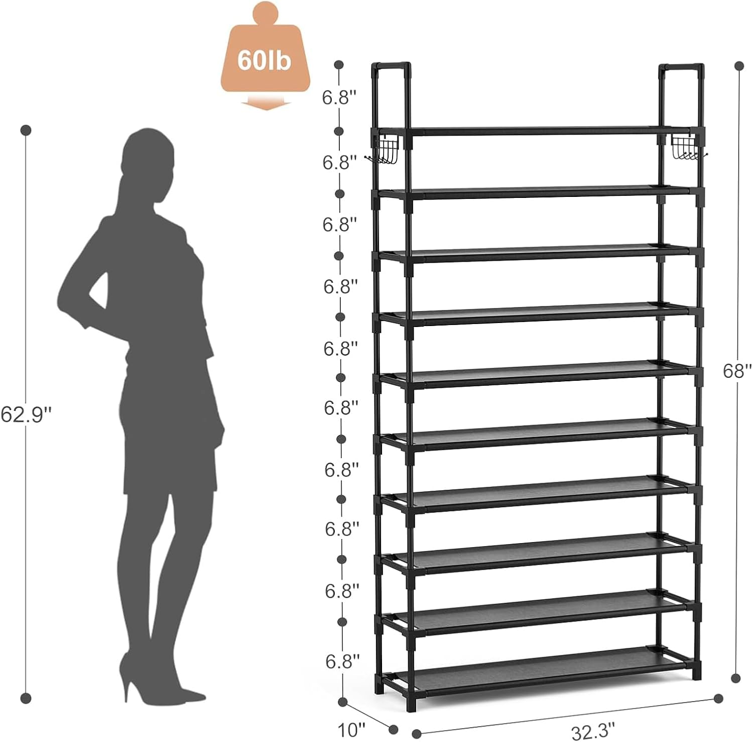 Detalle de VTRIN 10-Tier Shoe Rack 68" Tall