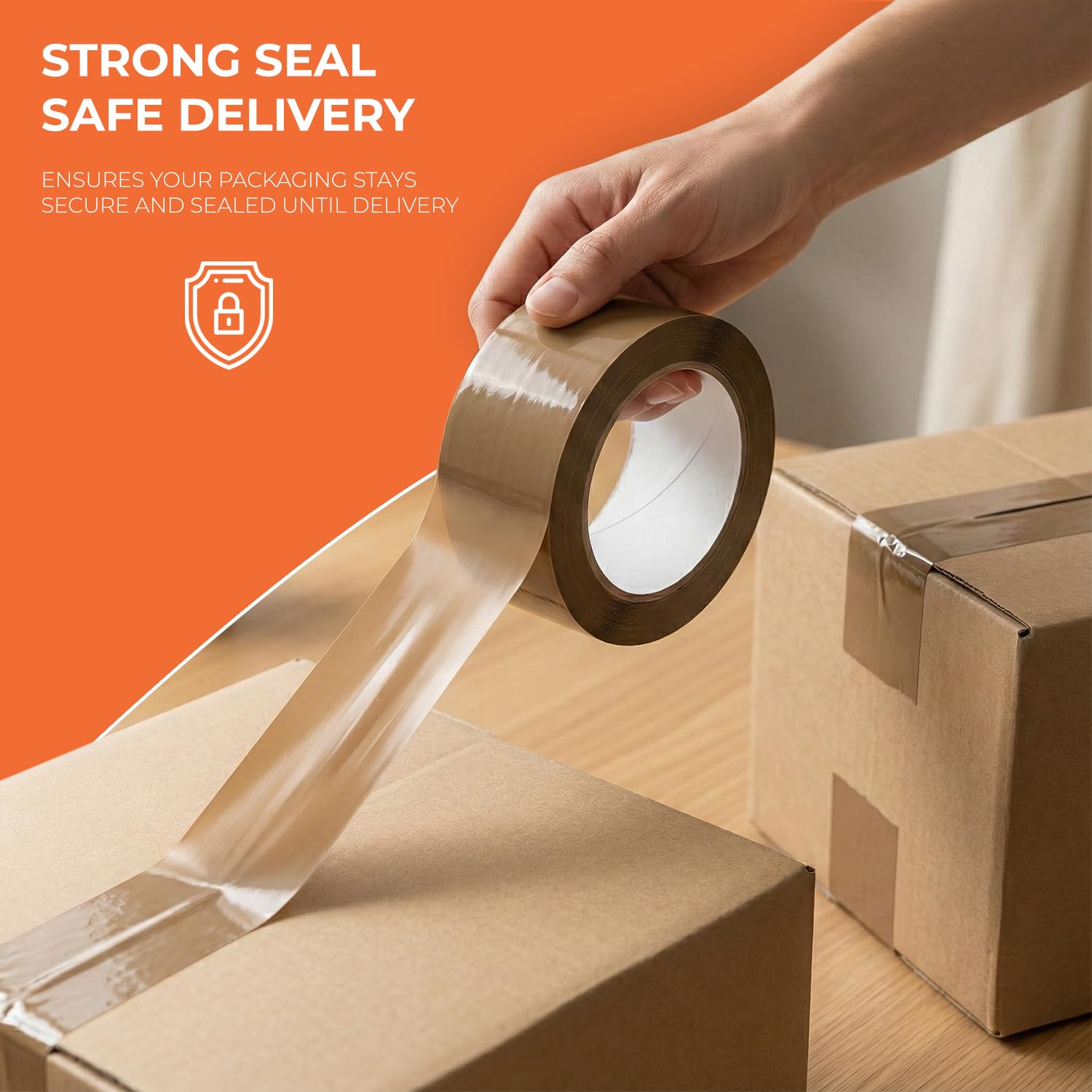Detalle de Roe Tenpo Packaging Tape (Brown) – 36 rolls 48mm x 66m, low-noise parcel tape