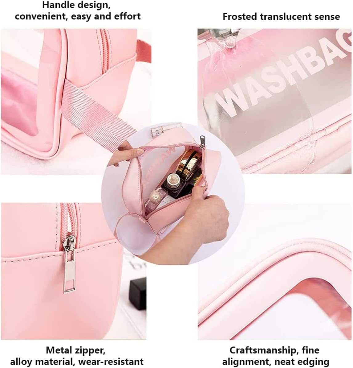 Thumbnail 3 de LEcylankEr Transparentes Kosmetiktaschen-3er-Set – Wasserdicht, faltbar, Rosa