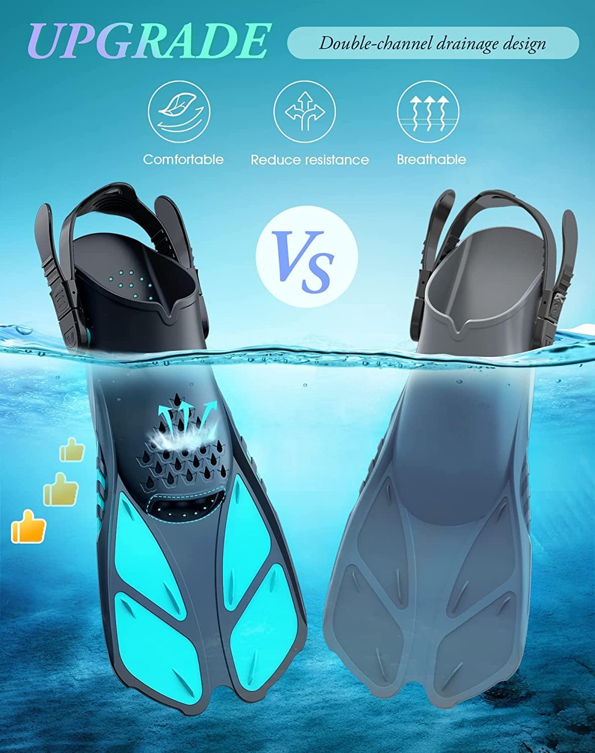 Detalle de Greatever Snorkel Fins Adjustable Buckles Open Heel - Travel Short Fins for Snorkeling and Diving