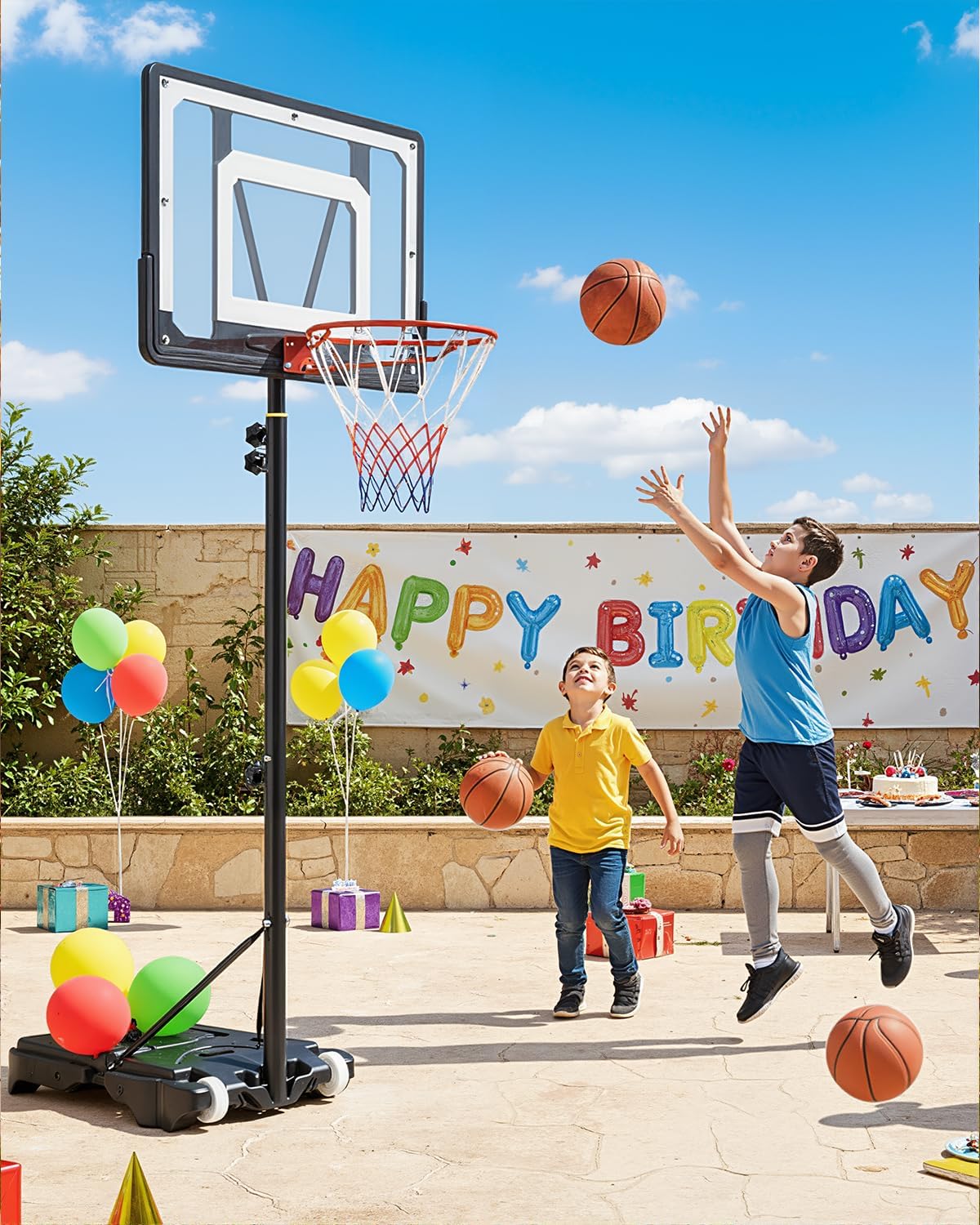 Detalle 2 de Adjustable Basketball Hoop and Stand (5ft–7ft) with 33in Shatterproof Backboard and Stand Wheels