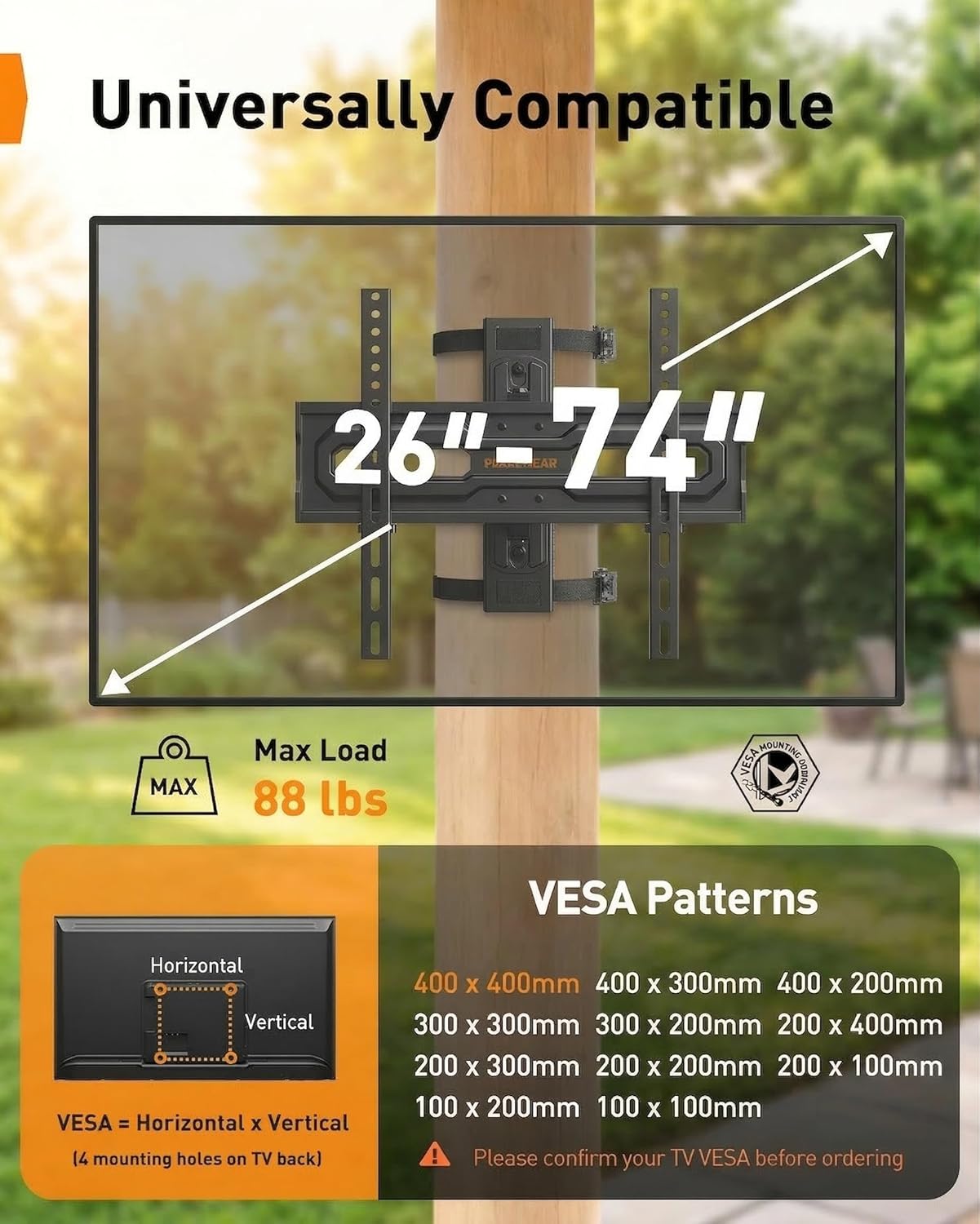 Detalle de Perlegear Gazebo TV Mount for Most 26-74" TVs, No Drill Pillar TV Mount