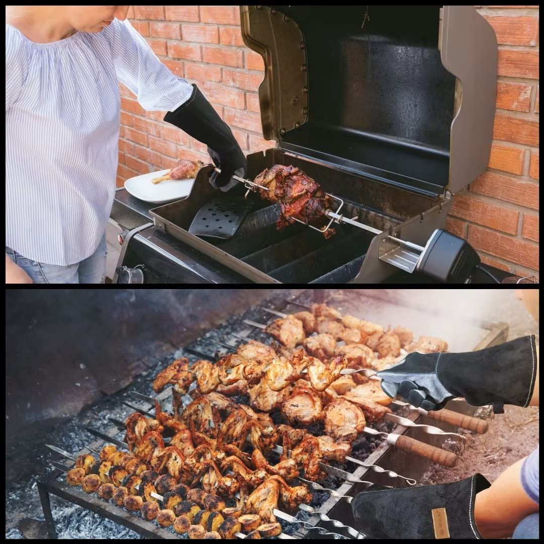 Detalle de WZQH 40 cm Leather BBQ Gloves 16 in