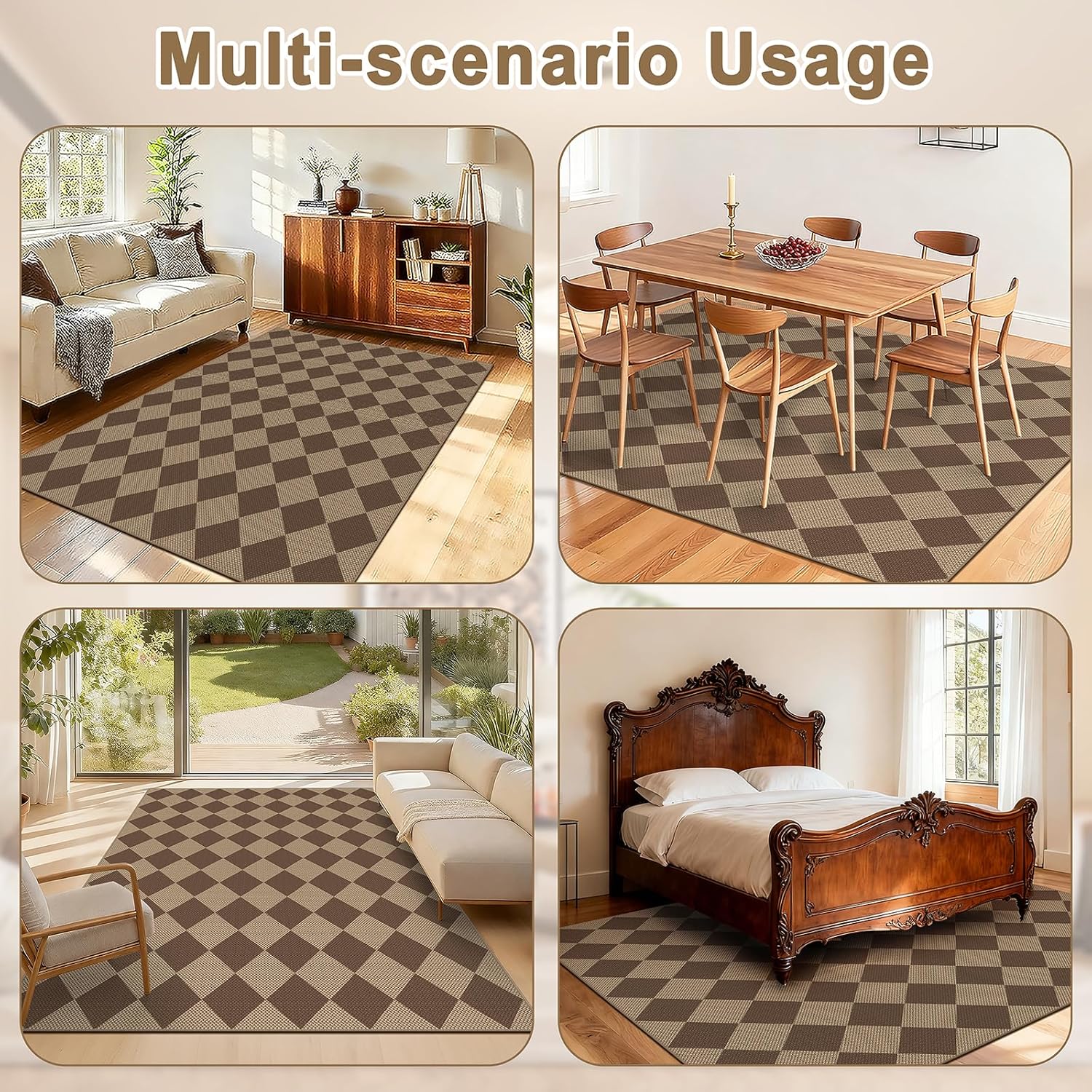 Thumbnail 6 de Capslpad Outdoor Teppich 120x180 cm mit Jute-Look und Rauten-Design (braun)