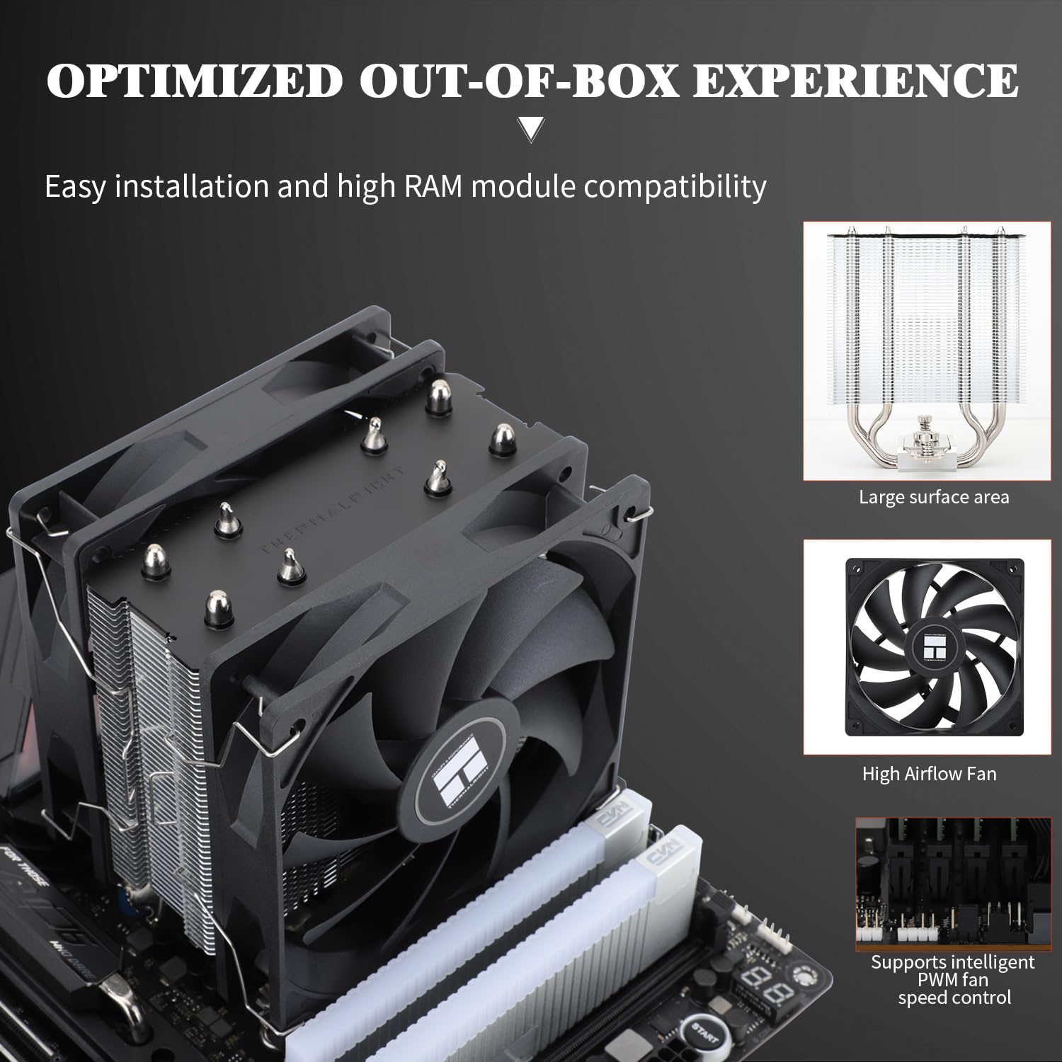 Detalle 2 de Thermalright AX120R SE PLUS CPU Air Cooler, 4 Heatpipes, Dual 120 mm PWM Fans